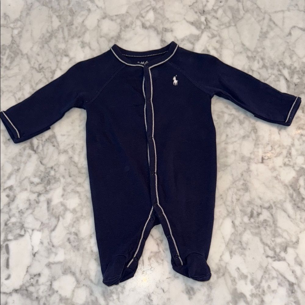 POLO RALPH LAUREN NAVY COTTON FOOTIE NB
